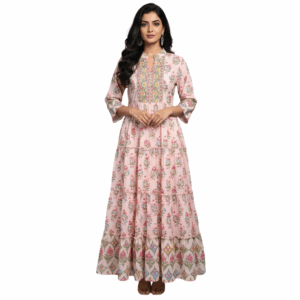 Elegant Floral Long Pinky Gown