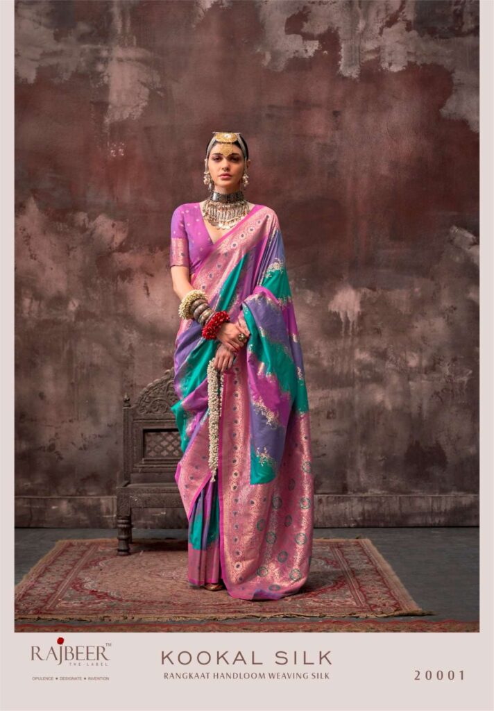 Kookal Rangkat Handloom Weaving Silk Saree - Teal Green Magenta / Slate Purple