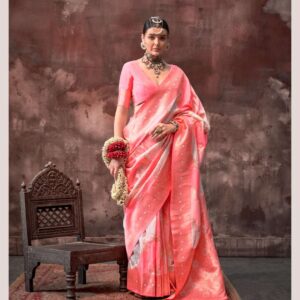 Kookal Rangkat Handloom Weaving Silk Saree – Coral Peach Pink