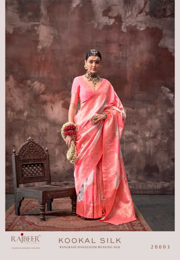 Kookal Rangkat Handloom Weaving Silk Saree – Coral Peach Pink
