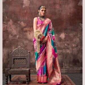 Rangkat Handloom Weaving Pattu Saree – Wine Pink & Deep Teal