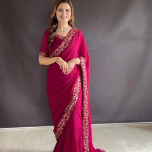 Magenta Faux Georgette Embroidered Readymade Saree Gown