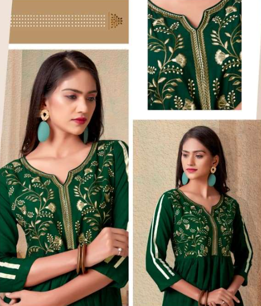 Bottle Green Floral Embroidered Cotton Silk Short Kurti Top – XL