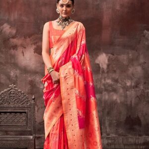 Rangkat Handloom Weaving Pattu Saree – Coral Red