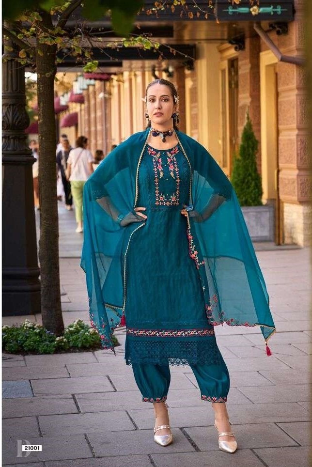 Premium Embroidered Teal Blue Jacquard Silk Afghani Salwar Suit – Fits L