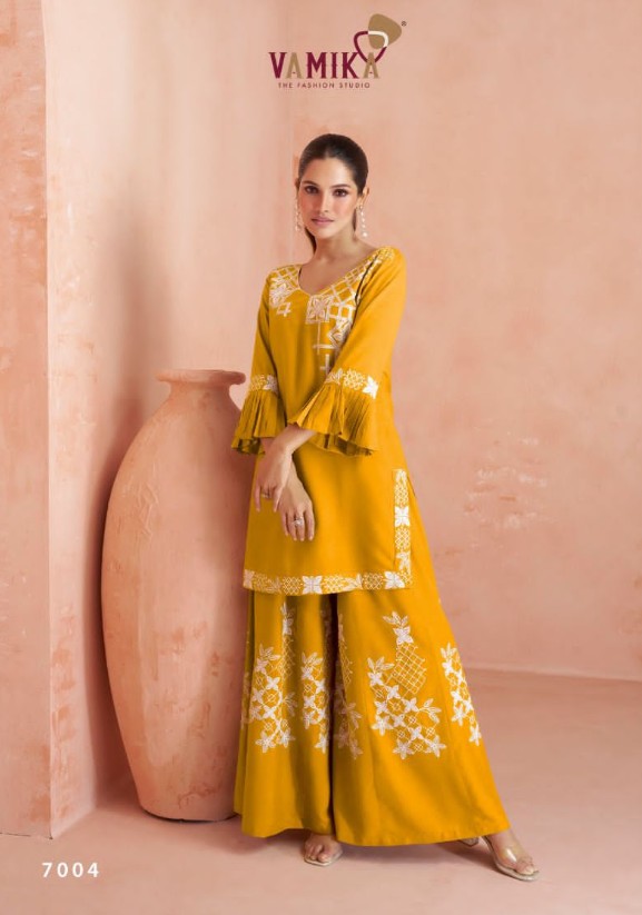 Mustard Yellow Embroidered Heavy Rayon Co-Ord Set – XL