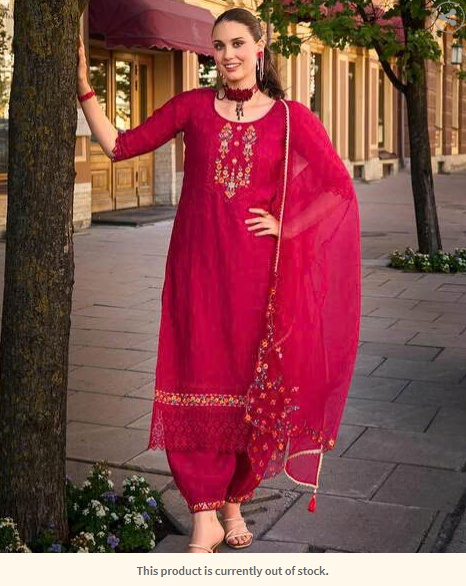 Premium Embroidered Red Jacquard Silk Afghani Salwar Suit – Fits L