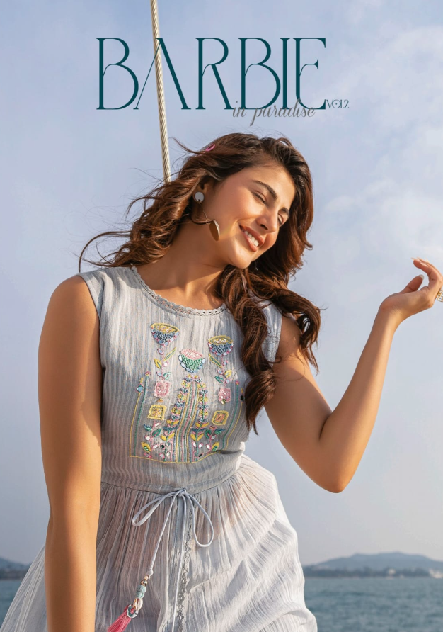 Powder Blue Embroidered Mul Cotton 2-Piece Kurti Set – XL | Barbie 2753