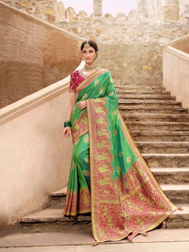 Royal Rutba Vol. 2 Emerald Green Zari Silk Saree – Design 13410