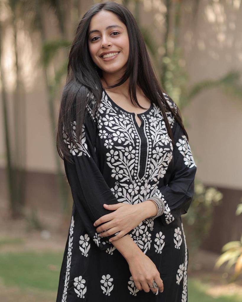 Heavy Rayon Black Embroidered Kurti & Palazzo Co-ord Set – L